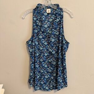 Cabi #4349 Take Two Blue Floral Sleeveless Top Size L
